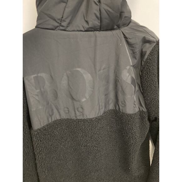 HUGO BOSS Boys Black Faux Fur Shearling Hooded Logo Sweatshirt Jacket Size 10 - Picture 6 of 7